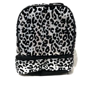 School Lunch Bag Black Silver Leopard Sequins Dual Compartment